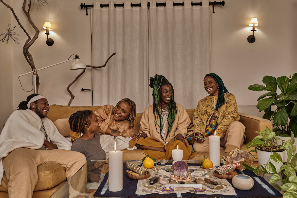 Black Queer And Trans Friends Laughing In Living Room